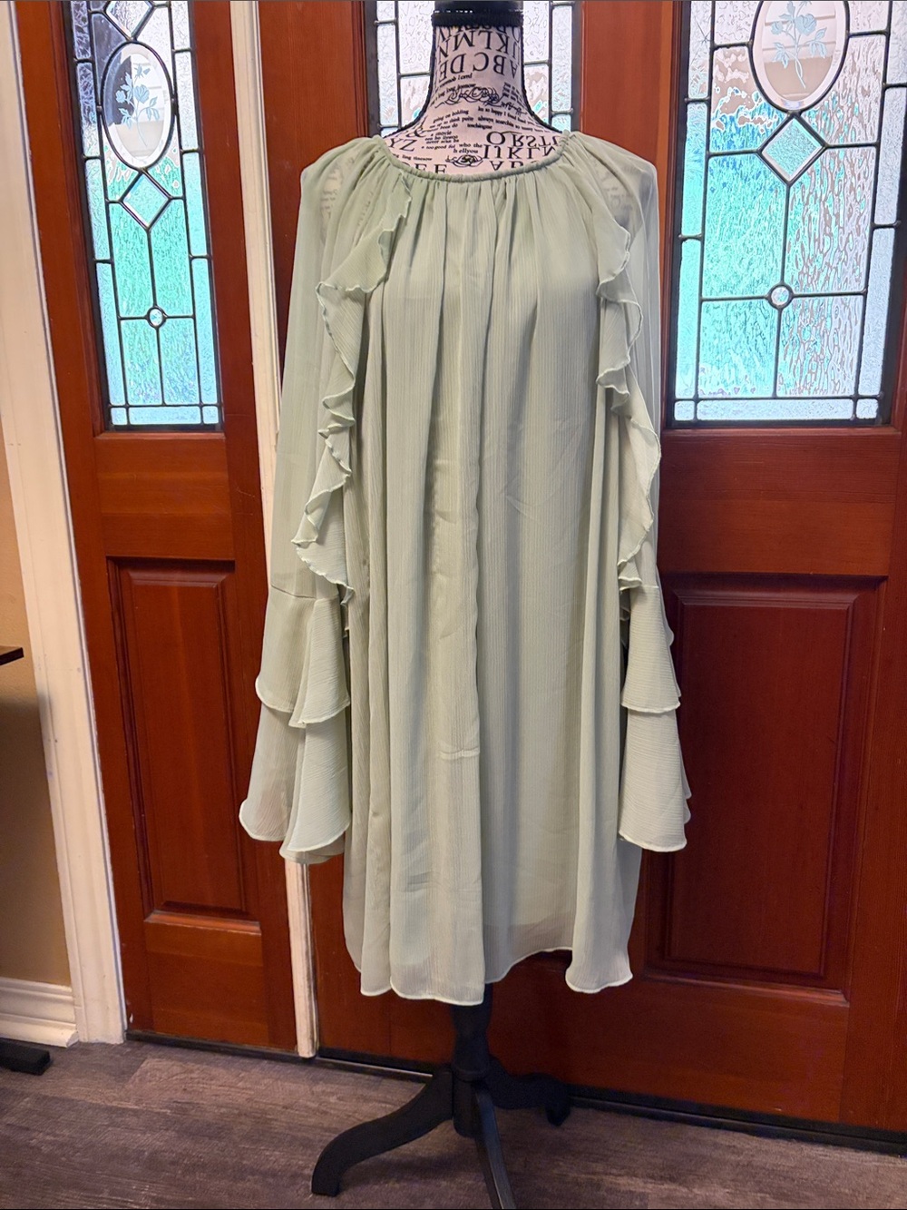 B Darlin Light Sage Ruffle-Sleeve Dress so pretty 🤩